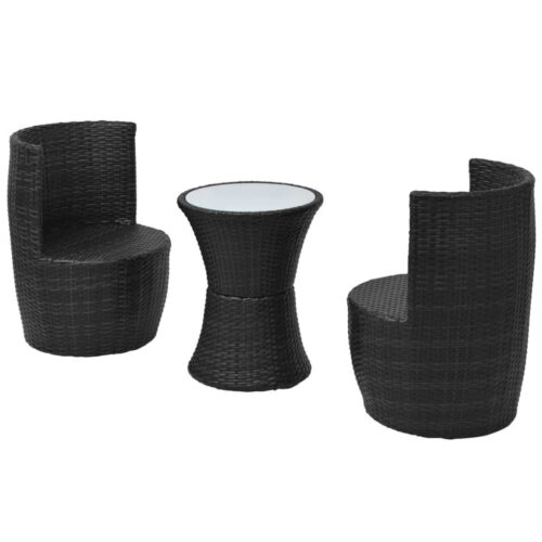 3-Piece Bistro Set with Cushions Poly Rattan Wicker Outdoor Patio Furniture Black - Image 4