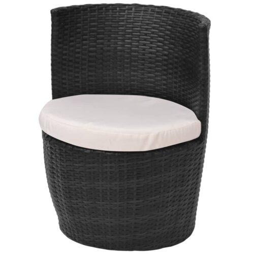 3-Piece Bistro Set with Cushions Poly Rattan Wicker Outdoor Patio Furniture Black - Image 5