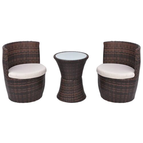3-Piece Bistro Set with Cushions Poly Rattan Wicker Outdoor Patio Furniture Brown