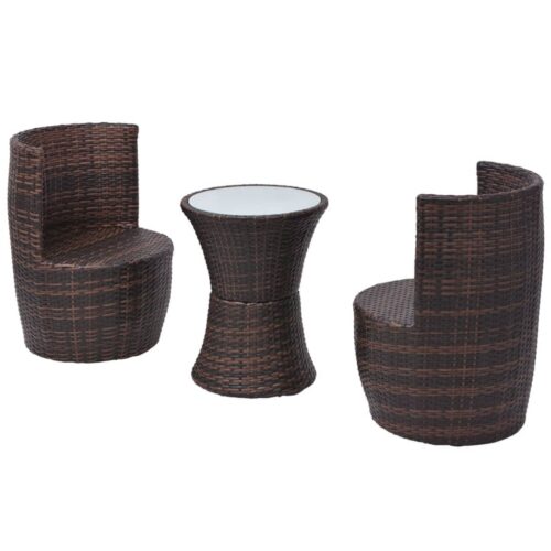 3-Piece Bistro Set with Cushions Poly Rattan Wicker Outdoor Patio Furniture Brown - Image 4