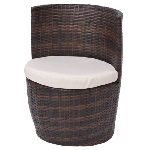 3-Piece Bistro Set with Cushions Poly Rattan Wicker Outdoor Patio Furniture Brown - Image 5