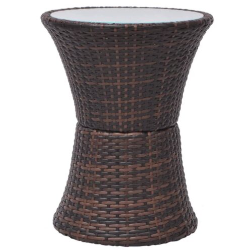 3-Piece Bistro Set with Cushions Poly Rattan Wicker Outdoor Patio Furniture Brown - Image 6