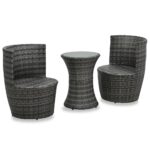 3-Piece Bistro Set with Cushions Poly Rattan Wicker Outdoor Patio Furniture Grey