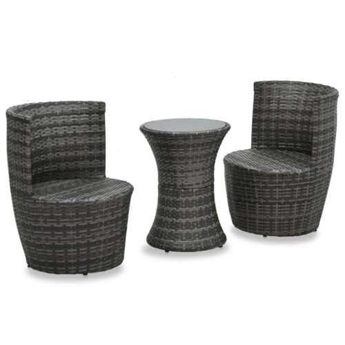 3-Piece Bistro Set with Cushions Poly Rattan Wicker Outdoor Patio Furniture Grey