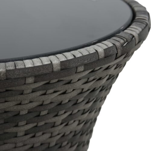 3-Piece Bistro Set with Cushions Poly Rattan Wicker Outdoor Patio Furniture Grey - Image 5