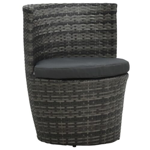 3-Piece Bistro Set with Cushions Poly Rattan Wicker Outdoor Patio Furniture Grey - Image 6
