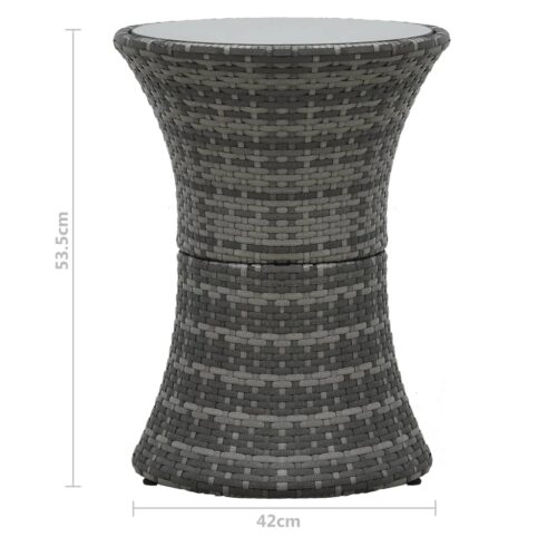 3-Piece Bistro Set with Cushions Poly Rattan Wicker Outdoor Patio Furniture Grey - Image 11