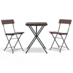 3-Piece Folding Bistro Set Brown Poly Rattan Wicker Outdoor Patio Furniture