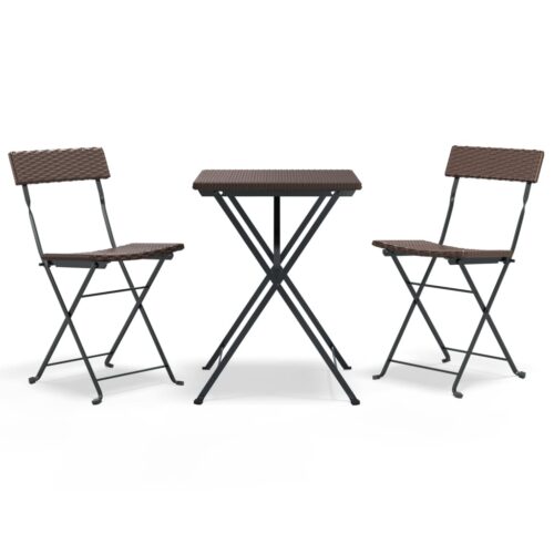 3-Piece Folding Bistro Set Brown Poly Rattan Wicker Outdoor Patio Furniture