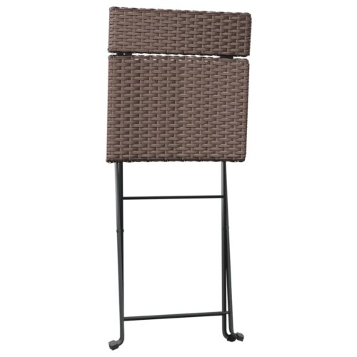 3-Piece Folding Bistro Set Brown Poly Rattan Wicker Outdoor Patio Furniture - Image 6