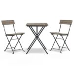 3-Piece Folding Bistro Set Grey Poly Rattan Wicker Outdoor Patio Furniture