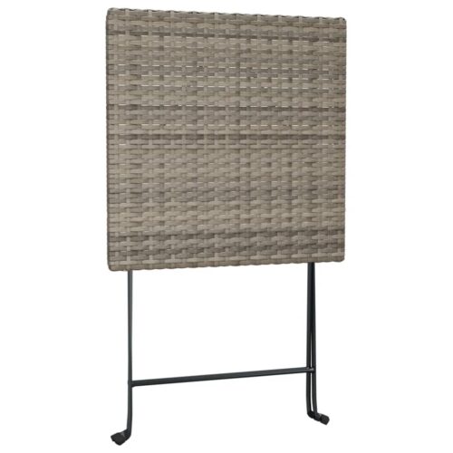 3-Piece Folding Bistro Set Grey Poly Rattan Wicker Outdoor Patio Furniture - Image 7