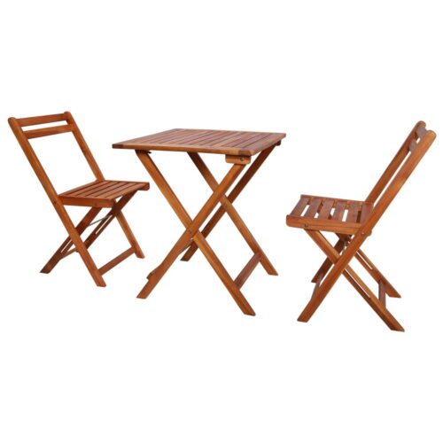 3-Piece Folding Bistro Set Acacia Wood Timber Outdoor Patio Furniture - Image 2