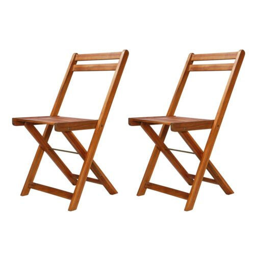 3-Piece Folding Bistro Set Acacia Wood Timber Outdoor Patio Furniture - Image 3
