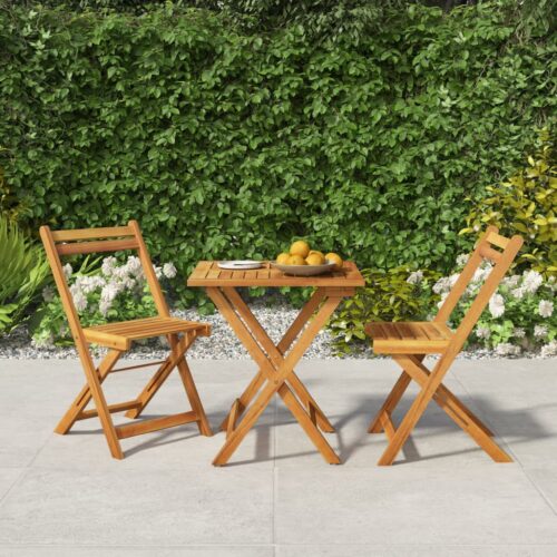 3-Piece Folding Bistro Set Wood Timber Outdoor Patio Furniture Acacia - Image 2