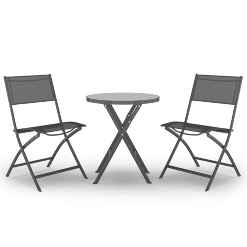 3-Piece Folding Bistro Set Steel Grey Outdoor Garden Patio Dining Lounge Furniture
