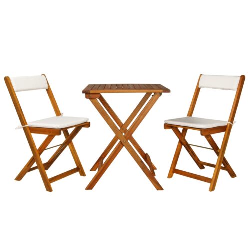 3-Piece Folding Bistro Set with Cushions Acacia Wood Timber Outdoor Patio Furniture