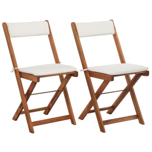 3-Piece Folding Bistro Set with Cushions Acacia Wood Timber Outdoor Patio Furniture - Image 5