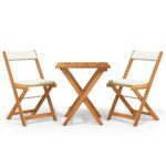 3-Piece Folding Bistro Set with Cushions Wood Timber Outdoor Patio Furniture Acacia