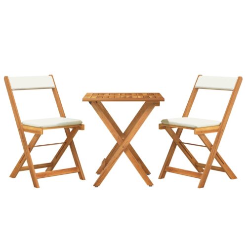 3-Piece Folding Bistro Set with Cushions Wood Timber Outdoor Patio Furniture Acacia - Image 3