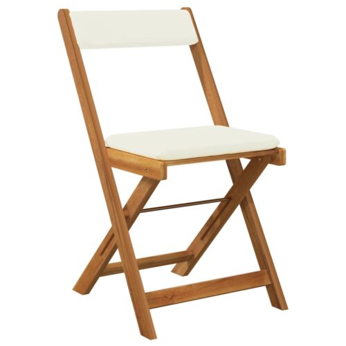 3-Piece Folding Bistro Set with Cushions Wood Timber Outdoor Patio Furniture Acacia - Image 4