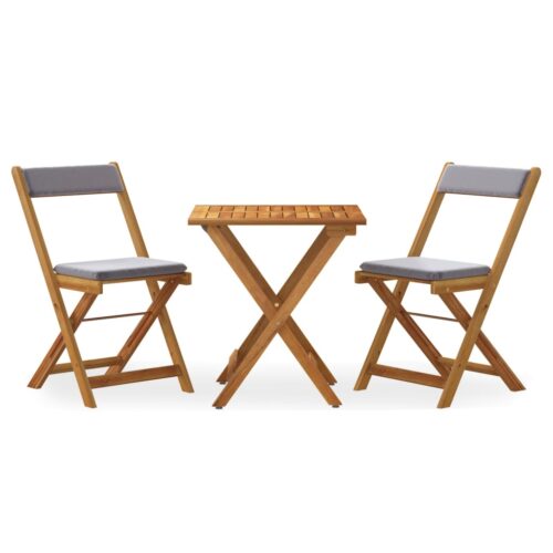 3-Piece Folding Bistro Set with Cushions Wood Timber Outdoor Patio Furniture Acacia
