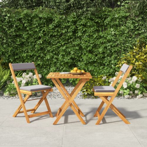 3-Piece Folding Bistro Set with Cushions Wood Timber Outdoor Patio Furniture Acacia - Image 2