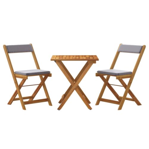 3-Piece Folding Bistro Set with Cushions Wood Timber Outdoor Patio Furniture Acacia - Image 3
