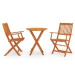 3-Piece Folding Outdoor Dining Set Solid Eucalyptus Wood