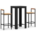 3-Piece Garden Bar Set Black Poly Rattan Wicker Outdoor Patio Furniture&Solid Wood Acacia
