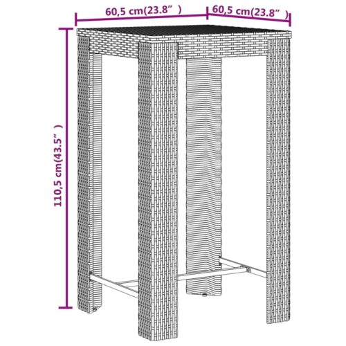 3-Piece Garden Bar Set Black Poly Rattan Wicker Outdoor Patio Furniture&Solid Wood Acacia - Image 8