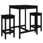 3-Piece Garden Bar Set Black Wood Timber Outdoor Patio Furniture Pine
