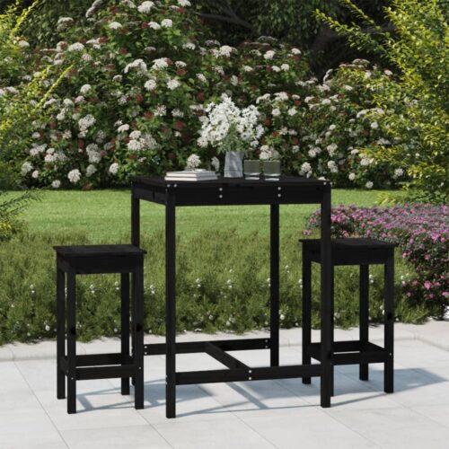 3-Piece Garden Bar Set Black Wood Timber Outdoor Patio Furniture Pine - Image 2