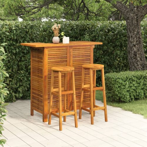 3-Piece Garden Bar Set Wood Timber Outdoor Patio Furniture Acacia - Image 2