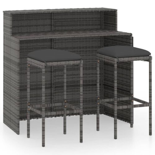 3-Piece Garden Bar Set with Cushions Grey Outdoor Garden Patio Dining Lounge Furniture