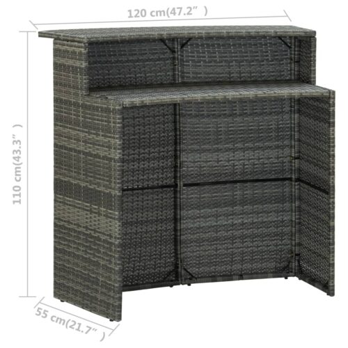 3-Piece Garden Bar Set with Cushions Grey Outdoor Garden Patio Dining Lounge Furniture - Image 8