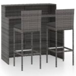 3-Piece Garden Bar Set with Cushions Grey Outdoor Garden Patio Dining Lounge Furniture