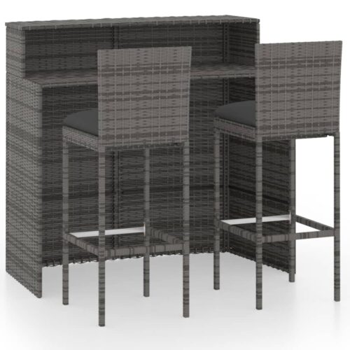 3-Piece Garden Bar Set with Cushions Grey Outdoor Garden Patio Dining Lounge Furniture
