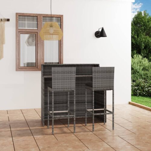 3-Piece Garden Bar Set with Cushions Grey Outdoor Garden Patio Dining Lounge Furniture - Image 2