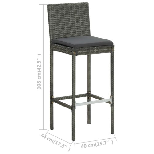 3-Piece Garden Bar Set with Cushions Grey Outdoor Garden Patio Dining Lounge Furniture - Image 9