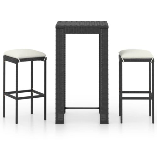 3-Piece Garden Bar Set with Cushions Poly Rattan Wicker Outdoor Patio Furniture Black