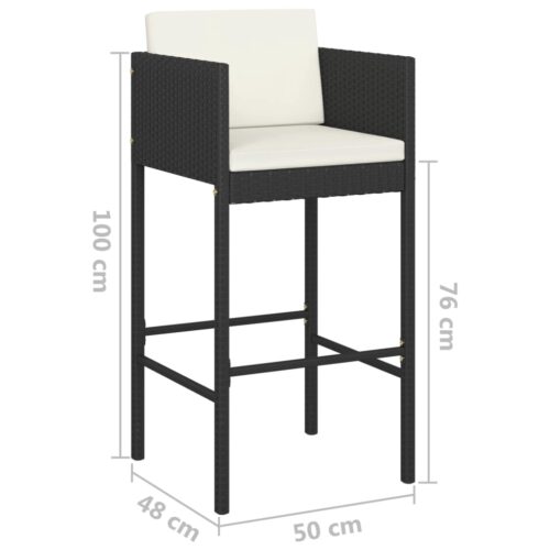 3-Piece Garden Bar Set with Cushions Poly Rattan Wicker Outdoor Patio Furniture Black - Image 8