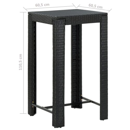 3-Piece Garden Bar Set with Cushions Poly Rattan Wicker Outdoor Patio Furniture Black - Image 9