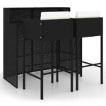 3-Piece Garden Bar Set with Cushions Poly Rattan Wicker Outdoor Patio Furniture Black