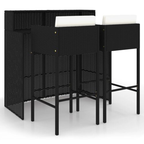 3-Piece Garden Bar Set with Cushions Poly Rattan Wicker Outdoor Patio Furniture Black