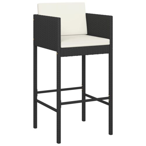 3-Piece Garden Bar Set with Cushions Poly Rattan Wicker Outdoor Patio Furniture Black - Image 3