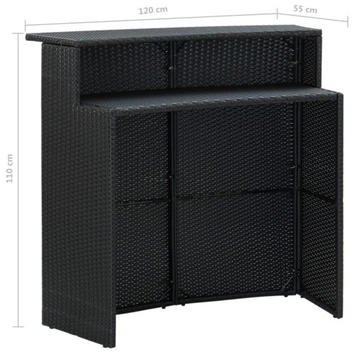 3-Piece Garden Bar Set with Cushions Poly Rattan Wicker Outdoor Patio Furniture Black - Image 10