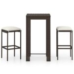 3-Piece Garden Bar Set with Cushions Poly Rattan Wicker Outdoor Patio Furniture Brown