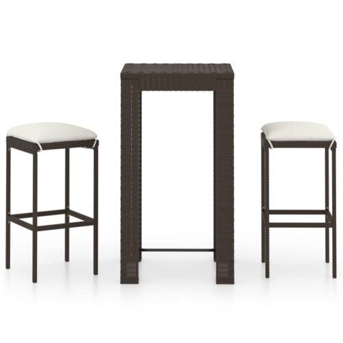 3-Piece Garden Bar Set with Cushions Poly Rattan Wicker Outdoor Patio Furniture Brown