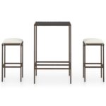 3-Piece Garden Bar Set with Cushions Poly Rattan Wicker Outdoor Patio Furniture Brown
